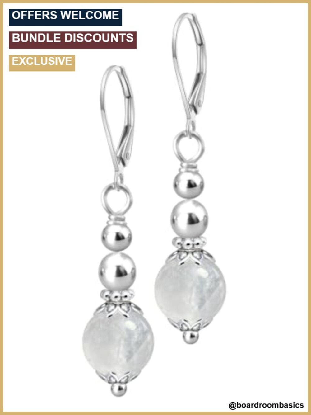 Natural Stone Bead Drop Earrings Silver Plated Lever Back Dangle 42mm